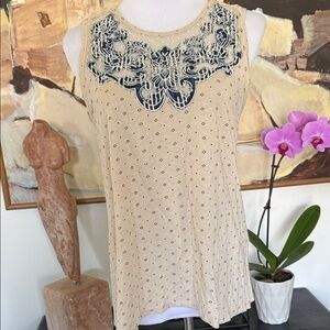 NWT Sleeveless Beige Embroidered Women's Tank Top